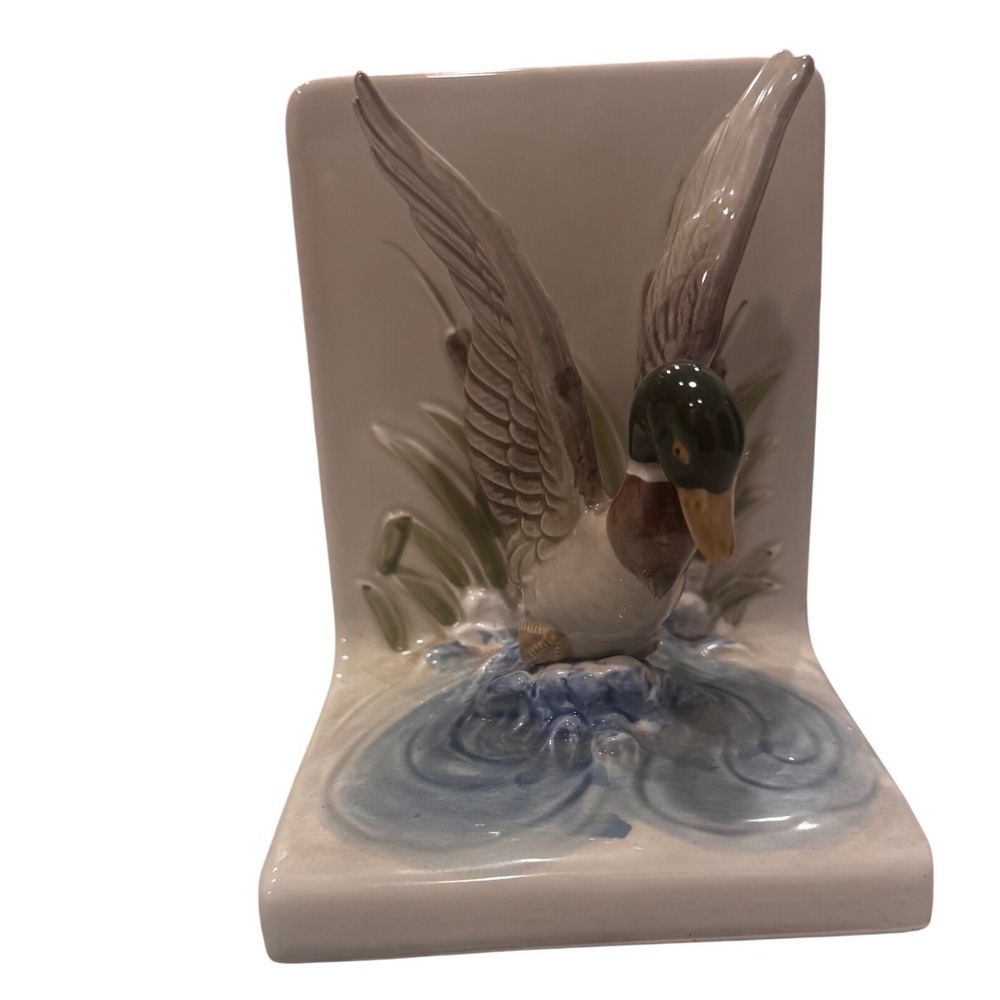 Vintage Otagiri Mallard Duck Ceramic Bookend Japan Hand Painted Wildlife Decor - Picture 3 of 10